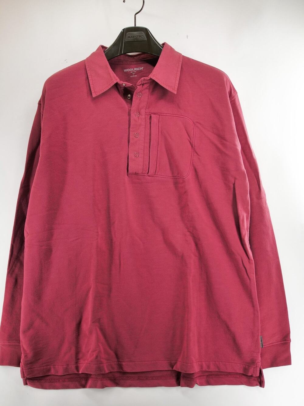 Woolrich Shirt Men Large Burgundy Maroon Knit Polo 1/4 Snap Pullover Long Sleeve